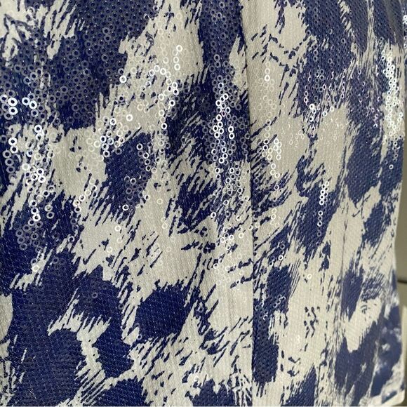 Rebecca Minkoff White and Blue Sequins Cropped Jacket with Leather Trim Size M - Picture 7 of 9